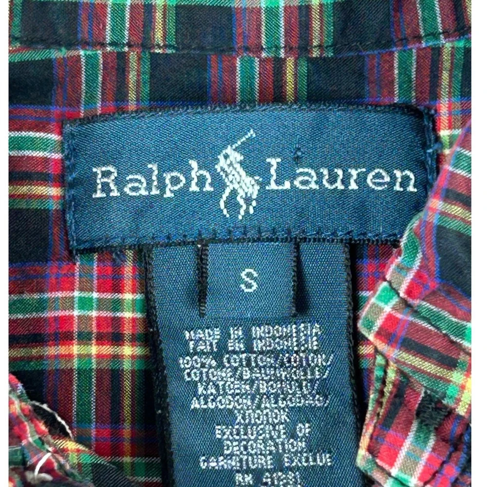 Ralph Lauren Kids Boys Small Red Green Plaid Long Sleeve Button Down Shirt
